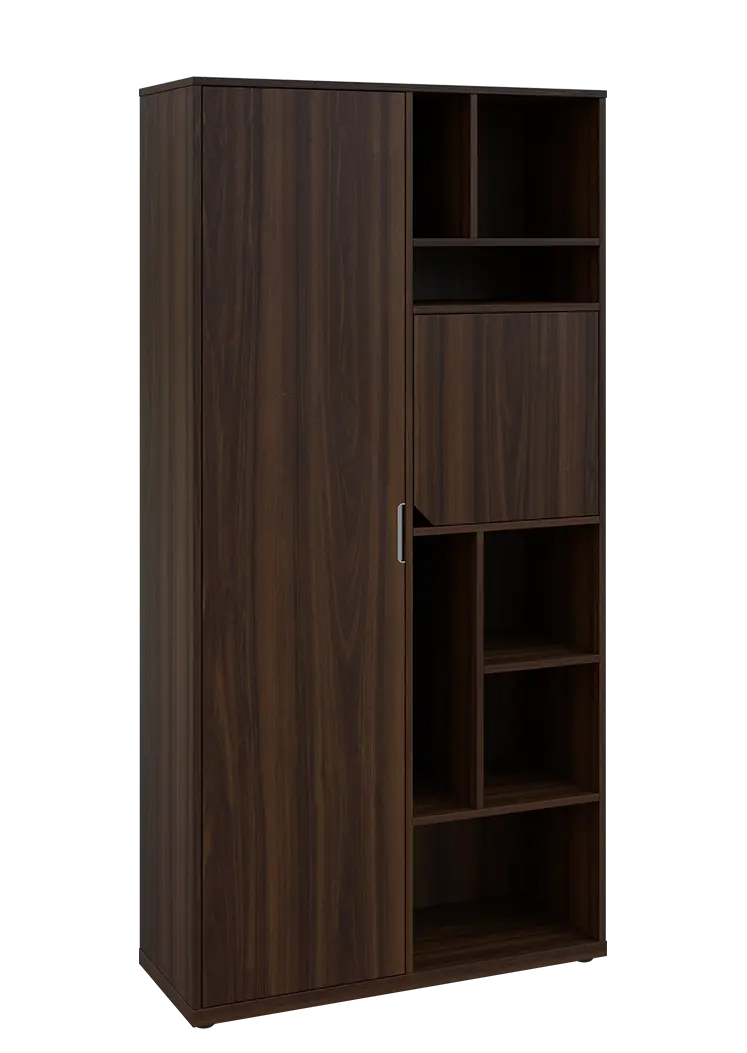 KSR6-83 L skříň šatní, 1x výsuvné ramínko, dvířka, niky, 2053x1022x400 mm, provedení levé, ořech královský